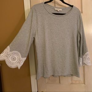 LOFT gray long sleeve with lace trimmings